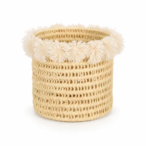 Cache-pot tressé avec pompons 25 x 25 x 25 cm Naturel