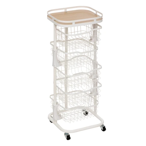 Desserte de rangement à roulettes avec 5 paniers métalliques 34 x 31 x 93 cm Blanc