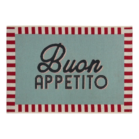 Tapis de cuisine antidérapant "Buon Appetito" 60 x 90 cm Bleu