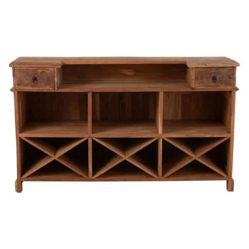 Bar en bois rangements multiples 55 x 180 cm Naturel