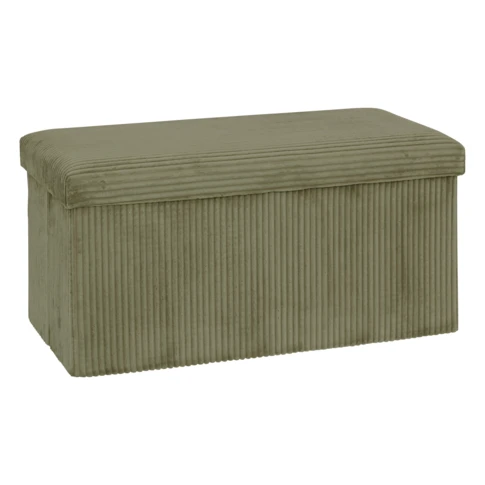 Pouf pliable double effet velours côtelé avec rangement intégré 76 x 38 x 38 cm Kaki