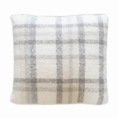 Coussin à carreaux effet mohair avec dos sherpa 45 x 45 cm ECRU