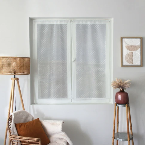 Paire de petits vitrages à plumetis en organza 60 x 90 cm Blanc