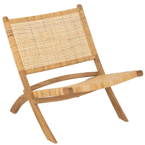 Chaise pliante bois de teck et rotin 63 x 78 x 70 cm Naturel
