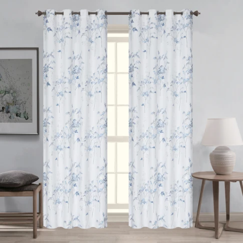 Paire de de rideaux occultants à œillets motif végétal 140 x 260 cm Bleu