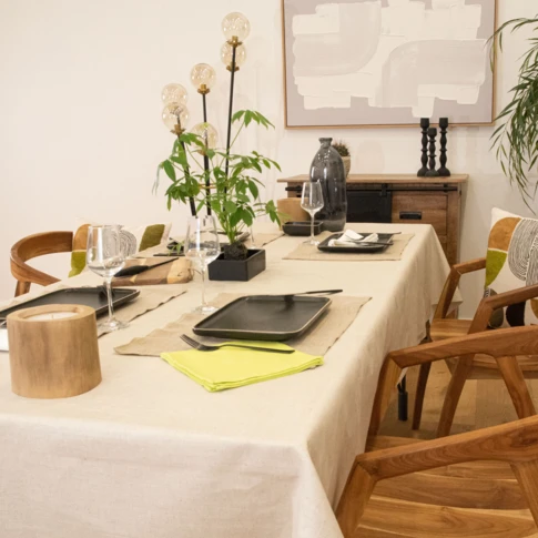 Nappe rectangulaire plastifiée lin et coton 250 x 150 cm Naturel
