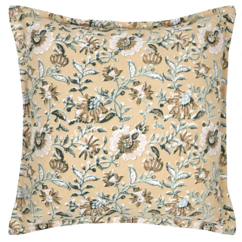 Coussin décoratif végétal graphique 45 x 45 cm Jaune moutarde