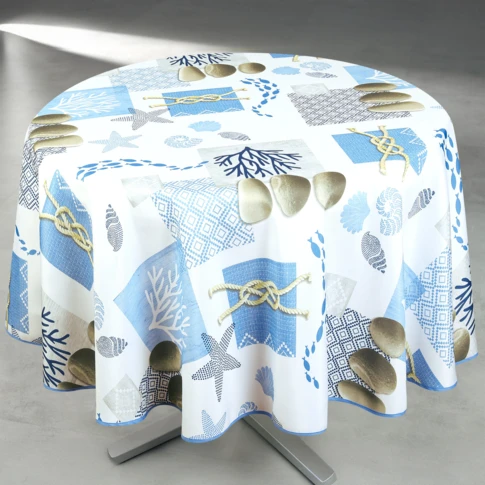 Nappe anti-tâche ronde motif bord de mer