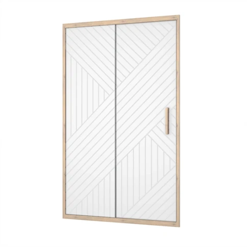Porte de douche coulissante verre sérigraphié motif géométrique finition bois 120 x 200 cm Marron Clair
