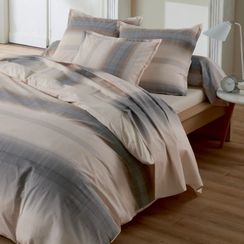 Taie d’oreiller en percale de coton motif à dégradé rayé 65 x 65 cm BEIGE