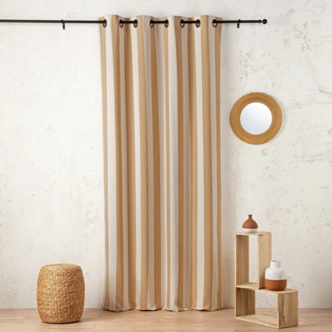 Rideau à rayures verticales en armure satin avec œillets 145 x 280 cm Marron Clair