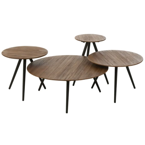 Set de 4 tables rondes en teck recyclé naturel 70 x 70 cm Marron Foncé