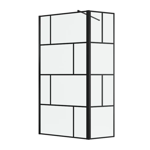Paroi de douche sérigraphiée avec volet pivotant en verre trempé anticalcaire 80 x 1 x 195 cm Noir