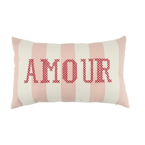 Coussin polylin rectangulaire "amour" brodée