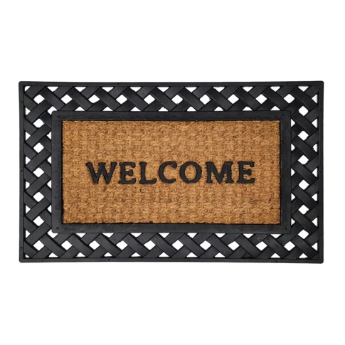 Paillasson en coco et caoutchouc avec inscription Welcome 40 x 60 cm Marron Brun