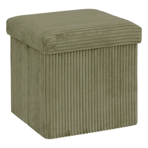 Pouf pliable effet velours côtelé avec rangement intégré 38 x 38 x 38 cm Kaki