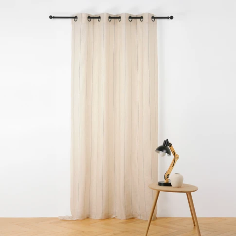 Voilage en coton et laine à rayures fantaisie 140 x 280 cm Taupe