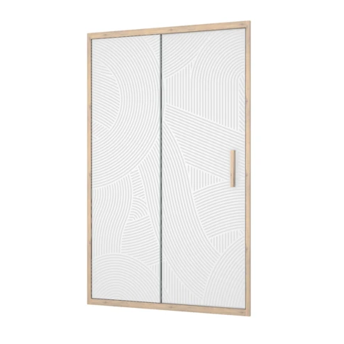 Porte de douche coulissante décor bois verre sérigraphié motif arrondi 120 x 200 cm Marron Clair