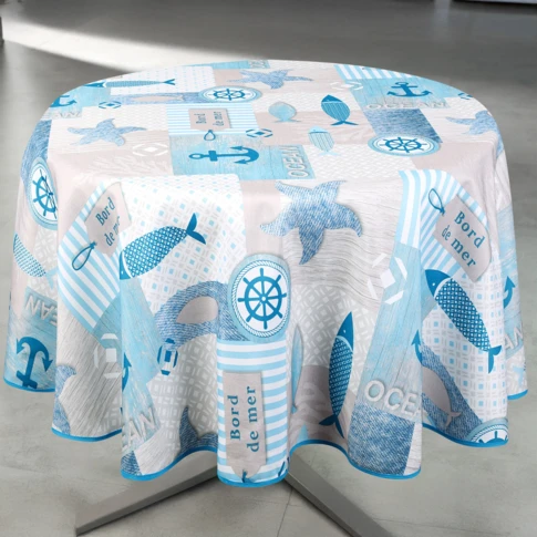 Nappe anti-tâche ronde motif marin