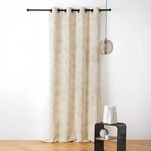 Rideau jacquard motif soleil à oeillets 140 x 260 cm Beige