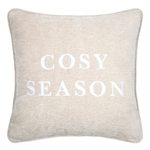 Coussin décoratif avec message brodé "Cosy Season"