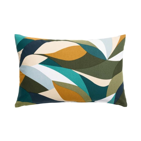 Coussin polycoton motif feuilles graphiques 40 x 60 cm BLEU