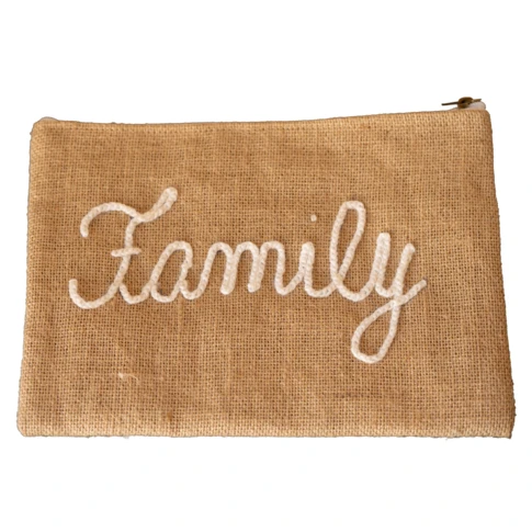 Pochette Jute "Family"  27 x 20 cm Naturel