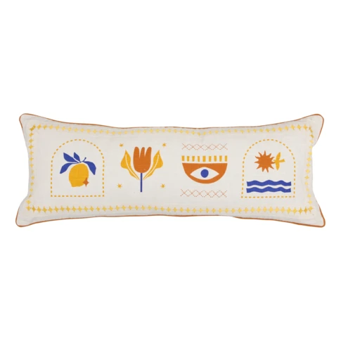 Coussin déhoussable motif graphique 30 x 80 cm Ecru