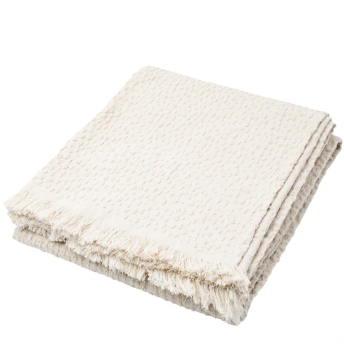 Plaid en coton jacquard à motif goutte d’eau 125 x 180 cm Crème