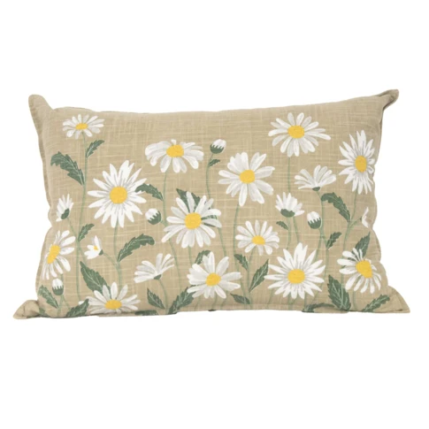 Coussin décoratif en coton motif marguerite 40 x 60 cm Taupe