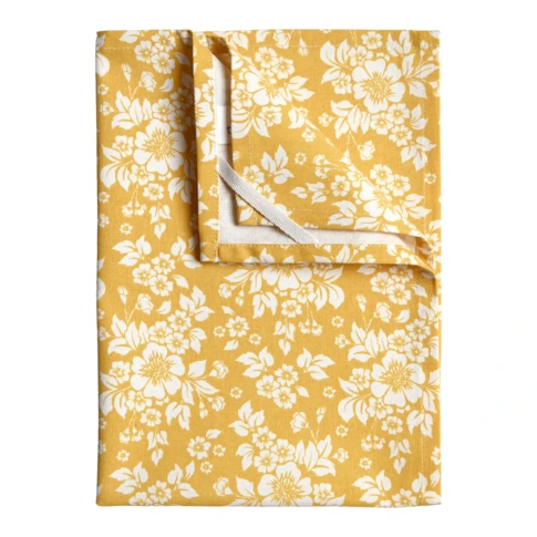 Torchon de cuisine en coton à motif floral imprimé 0 cm Jaune moutarde