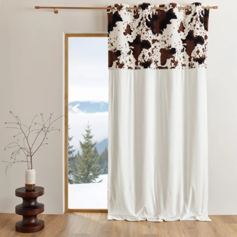 Rideau tamisant à œillets avec parement motif peau de vache 140 x 260 cm Marron Foncé