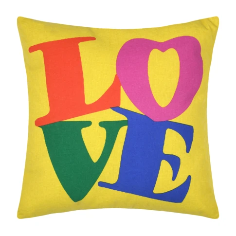 Coussin polycoton imprimé LOVE 45 x 45 cm JAUNE