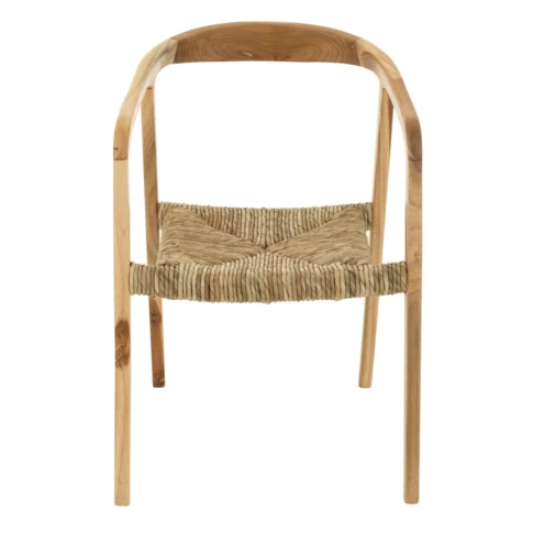Chaise en bois de teck et paille 53 x 61 x 74 cm Naturel