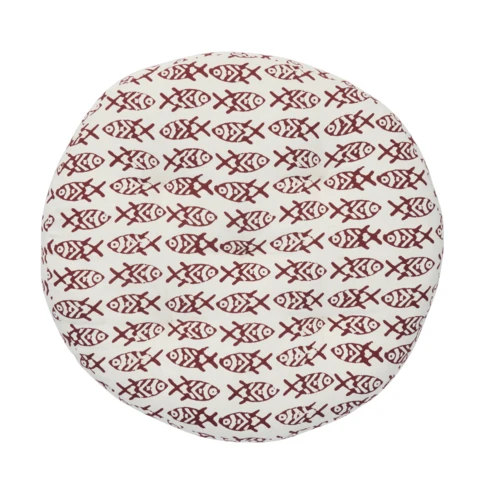 Galette de chaise ronde en coton à motif poissons 45 x 45 cm Rouge