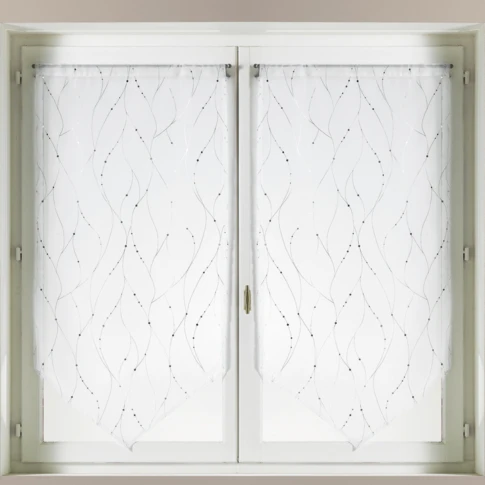 Paire de vitrages motifs argentés 60 x 160 cm Blanc
