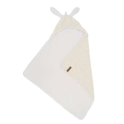 Sortie de bain bébé en mousseline à pois avec capuche 75 x 75 cm Ecru