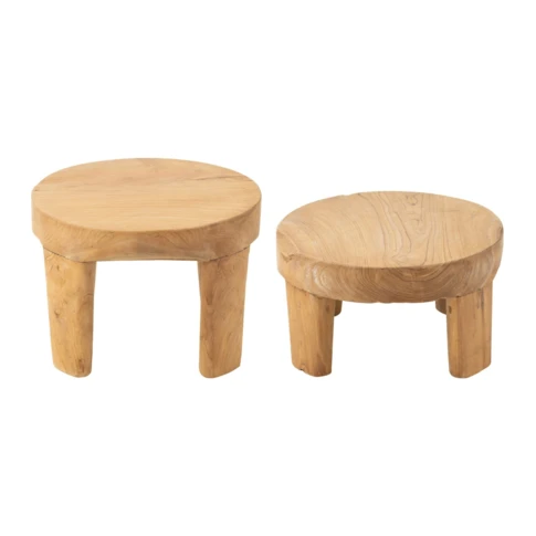 Table basse ronde en teck lot de 2 50 x 50 cm Naturel