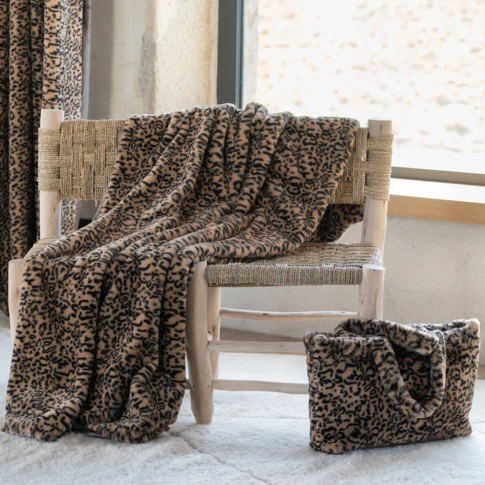 Plaid fausse fourrure léopard 130 x 180 cm Beige