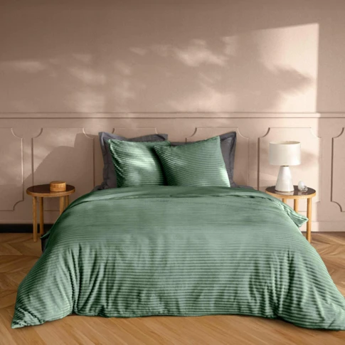 Parure de lit en flanelle relief unie avec fermeture zippée 240 x 220 CM Vert