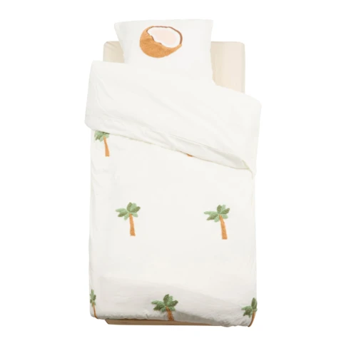 Parure de lit enfant 2 pièces coton tufté palmier housse + taie 140 x 200 cm Vert