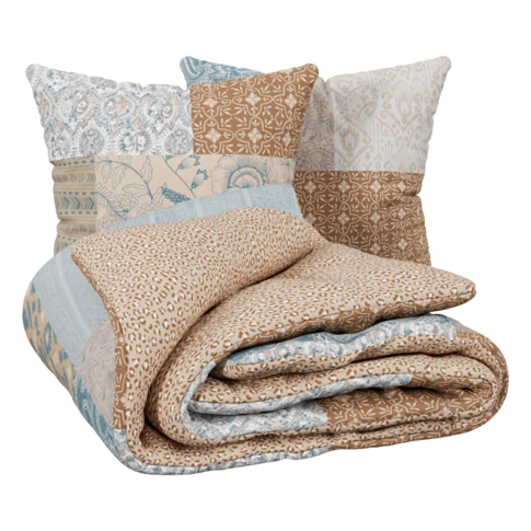 Parure de lit réversible en coton imprimé patchwork 240 x 220 cm Beige