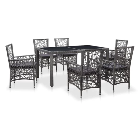Tisch und Stühle aus Outdoor-Kunststoffgeflecht