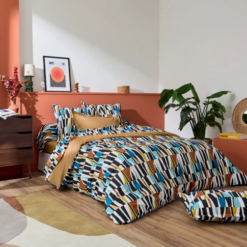 Parure de lit en coton motif géométrique avec deux taies d’oreiller 200 x 200 cm Noir