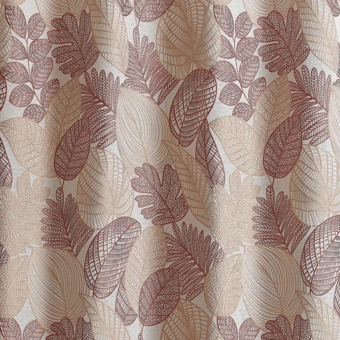 Tissu d’ameublement jacquard en polycoton à motifs feuilles 150 cm TERRACOTTA