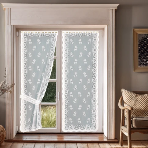 Paire de rideaux Bonne-Femme avec embrasses 60 x 120 cm Blanc