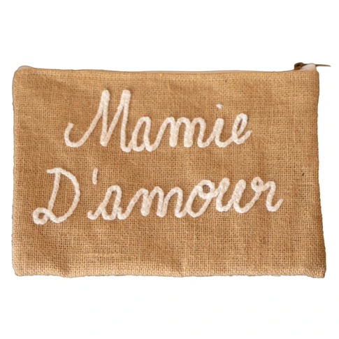 Pochette Jute "Mamie d'amour"  27 x 20 cm Naturel