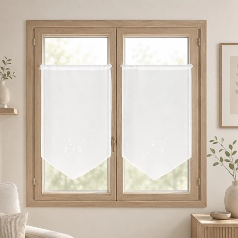 Paire de voilages brodées 45 x 90 cm BLANC