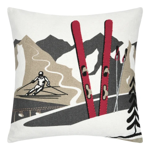 Coussin déco esprit montagne ski 40 x 40 cm GRIS
