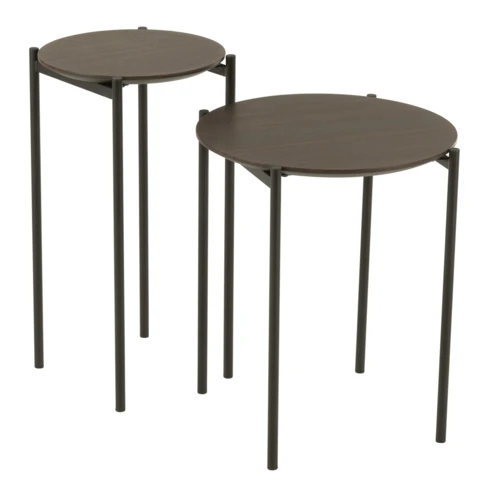 Ensemble de 2 tables gigognes rondes en bois et métal 43 x 43 x 48 cm Marron Foncé